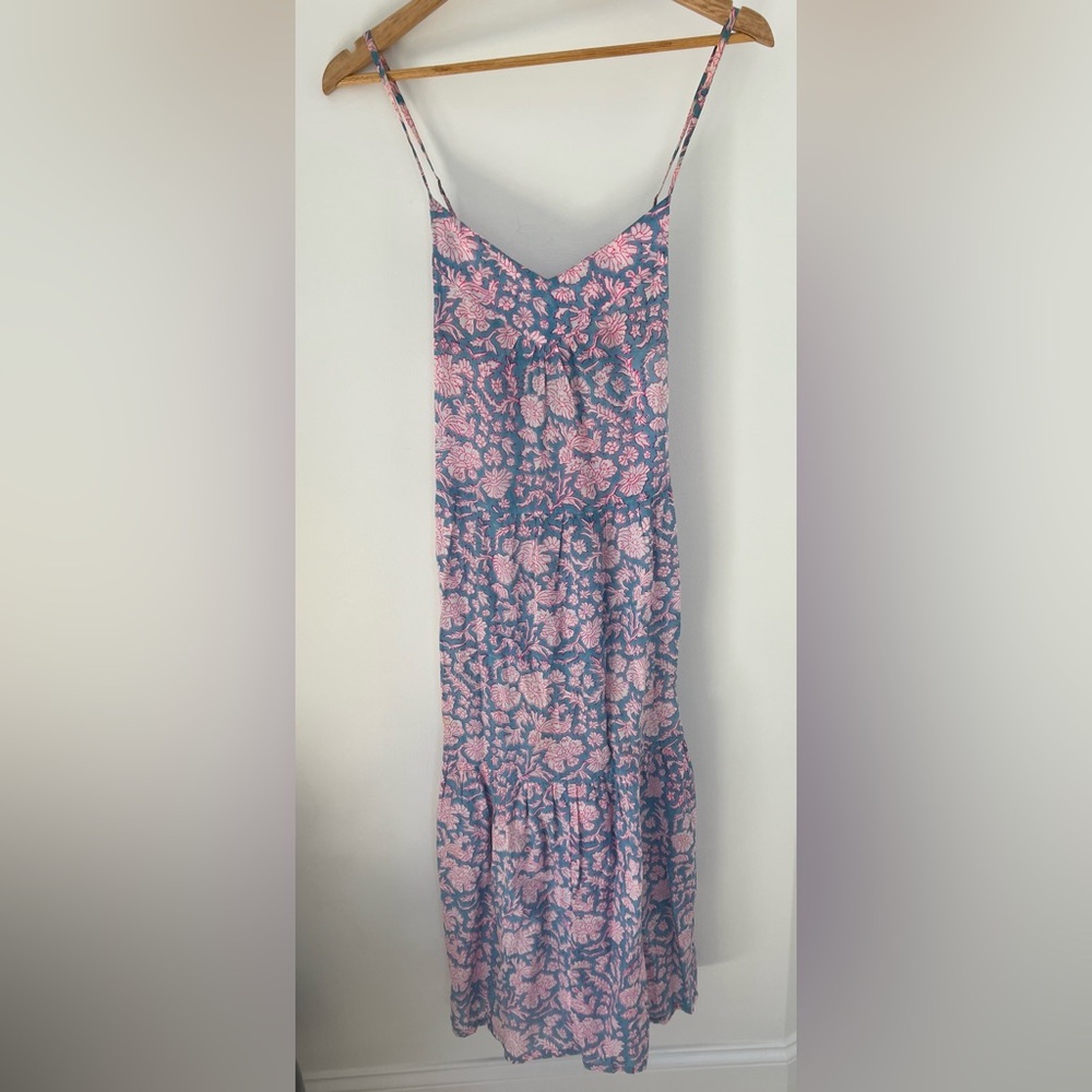 Elegant Floral Maxi Dress in Blue and Pink